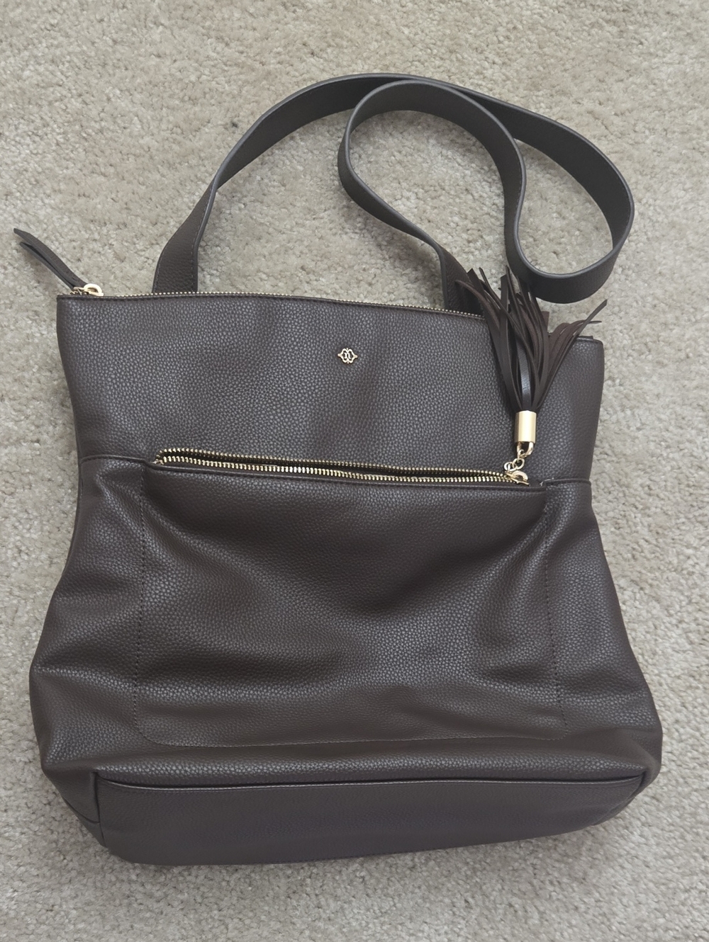 Dark Brown Women’s Vegan Leather Convertable Hangbag With Laptop Section